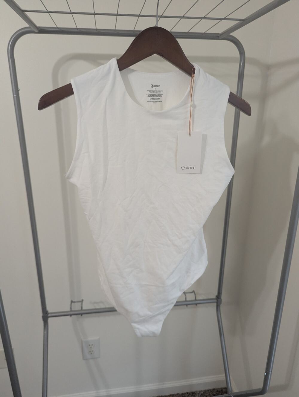 NWT Quince White Cotton Stretch Sleeveless Bodysuit M